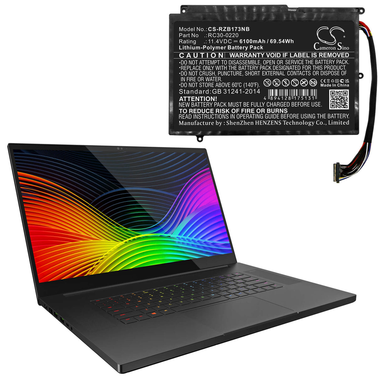 11.4v, Li-polymer, 6100mah, Battery Fits Razer, Blade Pro 17 2019 4k Uhd, Blade Pro 17 2019 Full Hd, 69.54wh Notebook, Laptop Cameron Sino Technology Limited