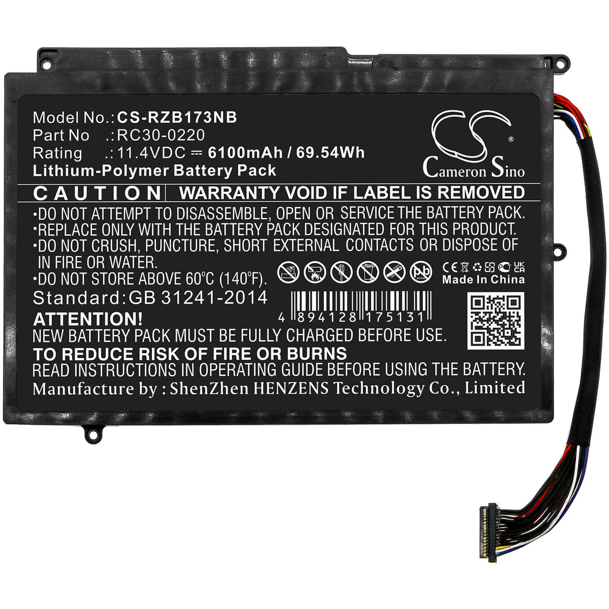 11.4v, Li-polymer, 6100mah, Battery Fits Razer, Blade Pro 17 2019 4k Uhd, Blade Pro 17 2019 Full Hd, 69.54wh Notebook, Laptop Cameron Sino Technology Limited