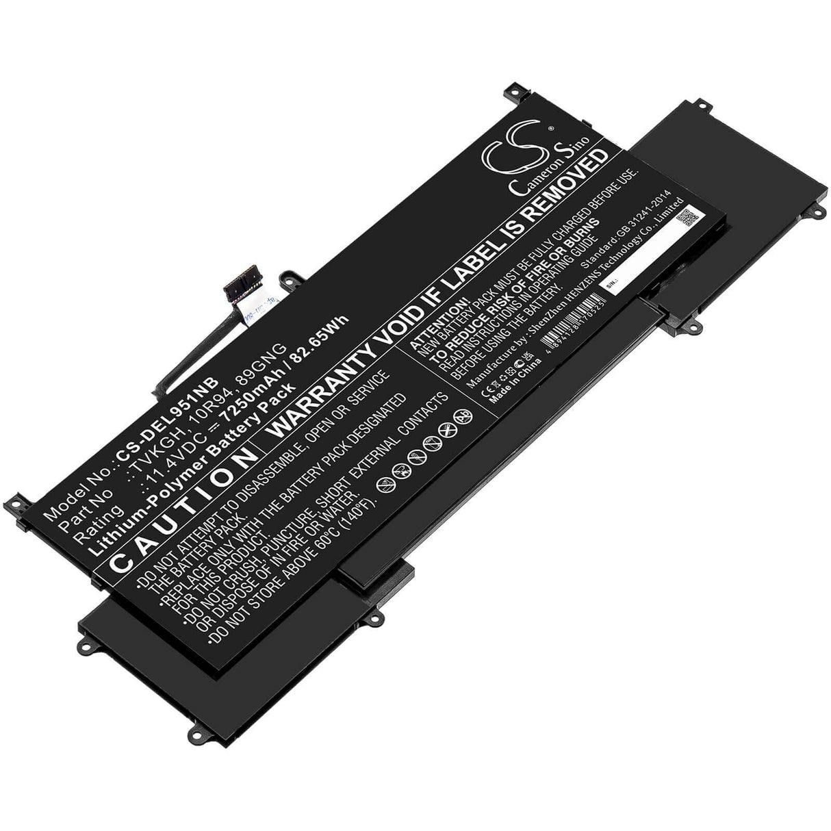 11.4v, Li-polymer, 7250mah, Battery Fit's Dell, Latitude 9510 2-in-1, 82.65wh Notebook, Laptop Cameron Sino Technology Limited