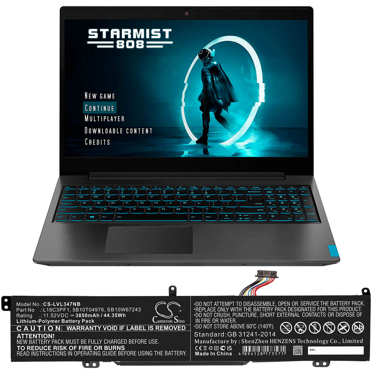 11.52v, 3850mah, Li-polymer Battery Fit's Lenovo, Ideapad L340 15 Gaming, Ideapad L340 17 Gaming, 44.35wh Notebook, Laptop Cameron Sino Technology Limited