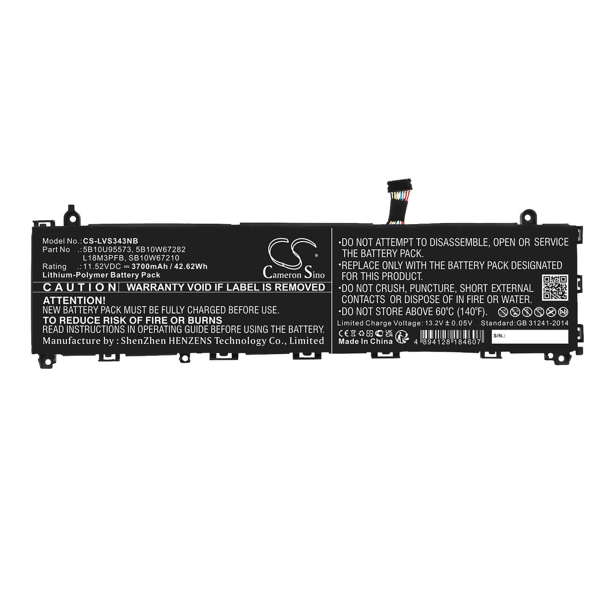 11.52v, Li-polymer, 3700mah, Battery Fits Lenovo, Ideapad S340-13iml, Ideapad S340-13iml(81um000pjp), 42.62wh Notebook, Laptop Cameron Sino Technology Limited