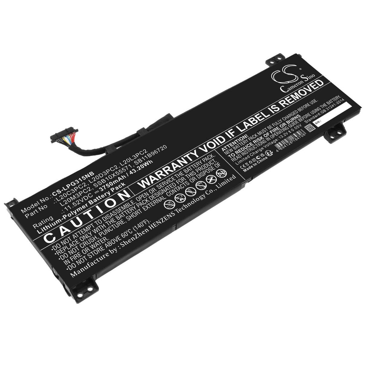 11.52v, Li-polymer, 3750mah, Battery Fits Lenovo, Ideapad 3 Gaming 15ach6 82k201, Ideapad G Gaming 3 15ach6 82k2, 43.20wh Notebook, Laptop Cameron Sino Technology Limited