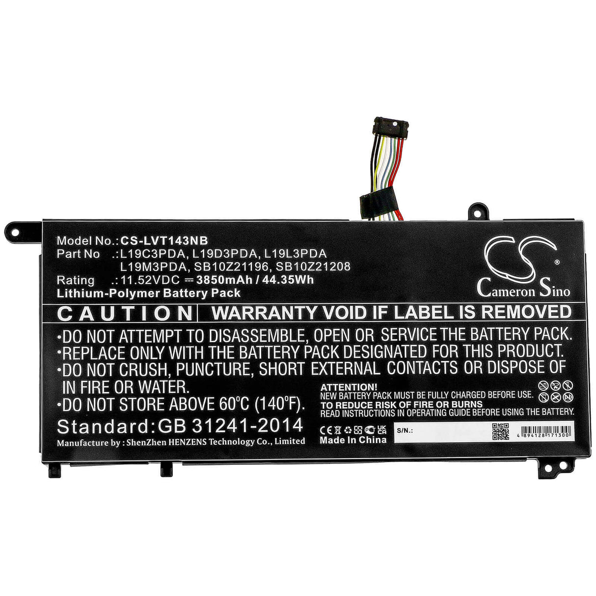 11.52v, Li-polymer, 3850mah, Battery Fit's Lenovo, Fru Tp1415 Lg, Thinkbook 14 G2 Itl, Thinkbook 14 G2 Itl 20vd000amx, 44.35wh Notebook, Laptop Cameron Sino Technology Limited