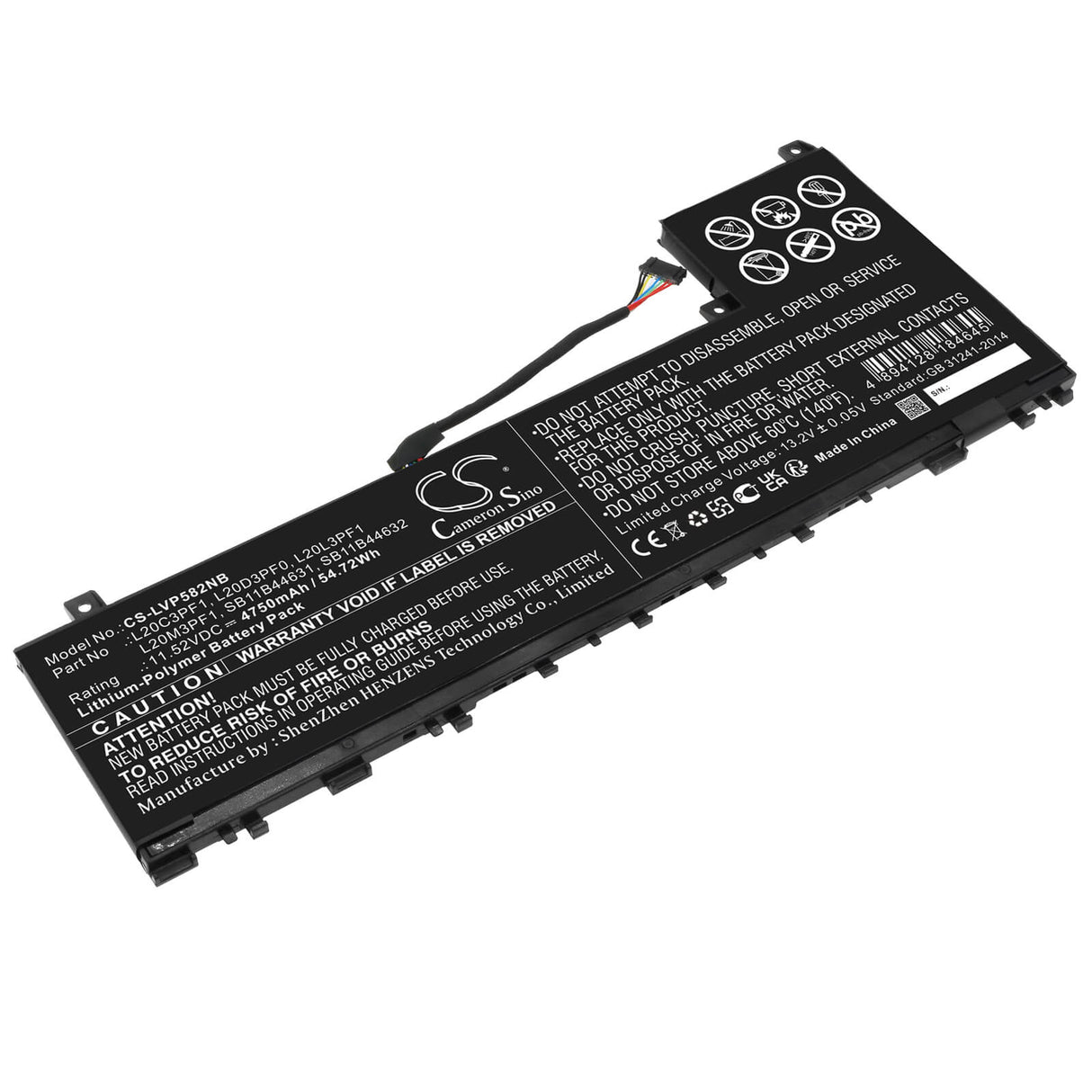 11.52v, Li-polymer, 4750mah, Battery Fits Lenovo, Ideapad 5 Pro 14acn6 82l50098t, Ideapad 5 Pro 14acn6 82l7000tr, 54.72wh Notebook, Laptop Cameron Sino Technology Limited