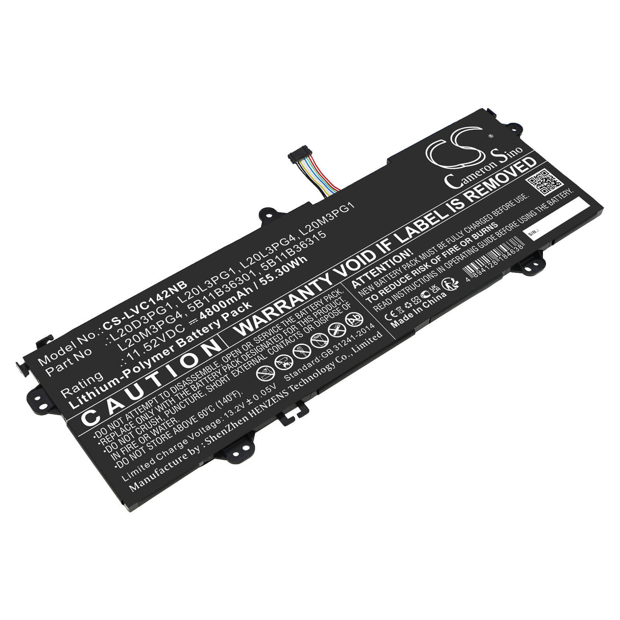 11.52v, Li-polymer, 4800mah, Battery Fits Lenovo, 14e Chromebook Gen 2 82m1000fu, 55.30wh Notebook, Laptop Cameron Sino Technology Limited