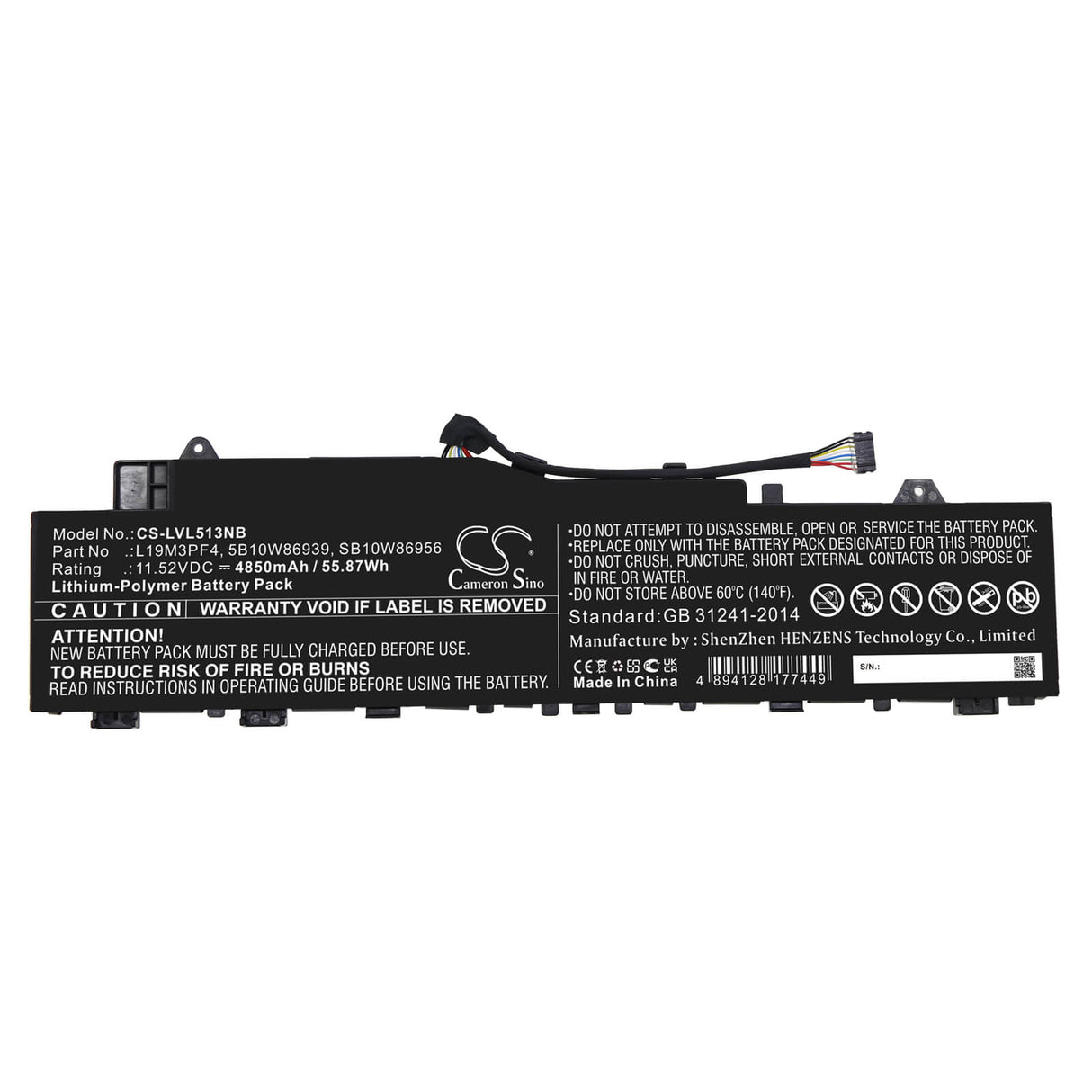 11.52v, Li-polymer, 4850mah, Battery Fits Lenovo, Ducati 5 82es000dau, Ideapad 5 14are05, 55.87wh Notebook, Laptop Cameron Sino Technology Limited