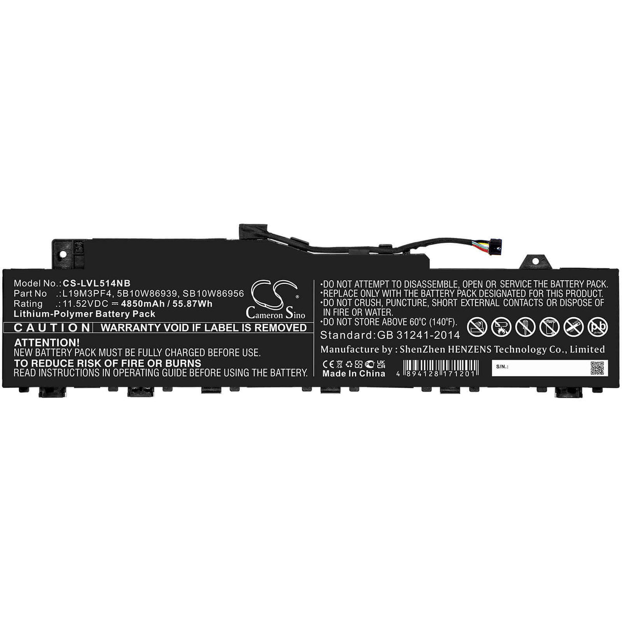11.52v, Li-polymer, 4850mah, Battery Fit's Lenovo, Ducati 5 82es000dau, Ideapad 5 14are05, Ideapad 5 15are05-81yq002bmh, 55.87wh Notebook, Laptop Cameron Sino Technology Limited