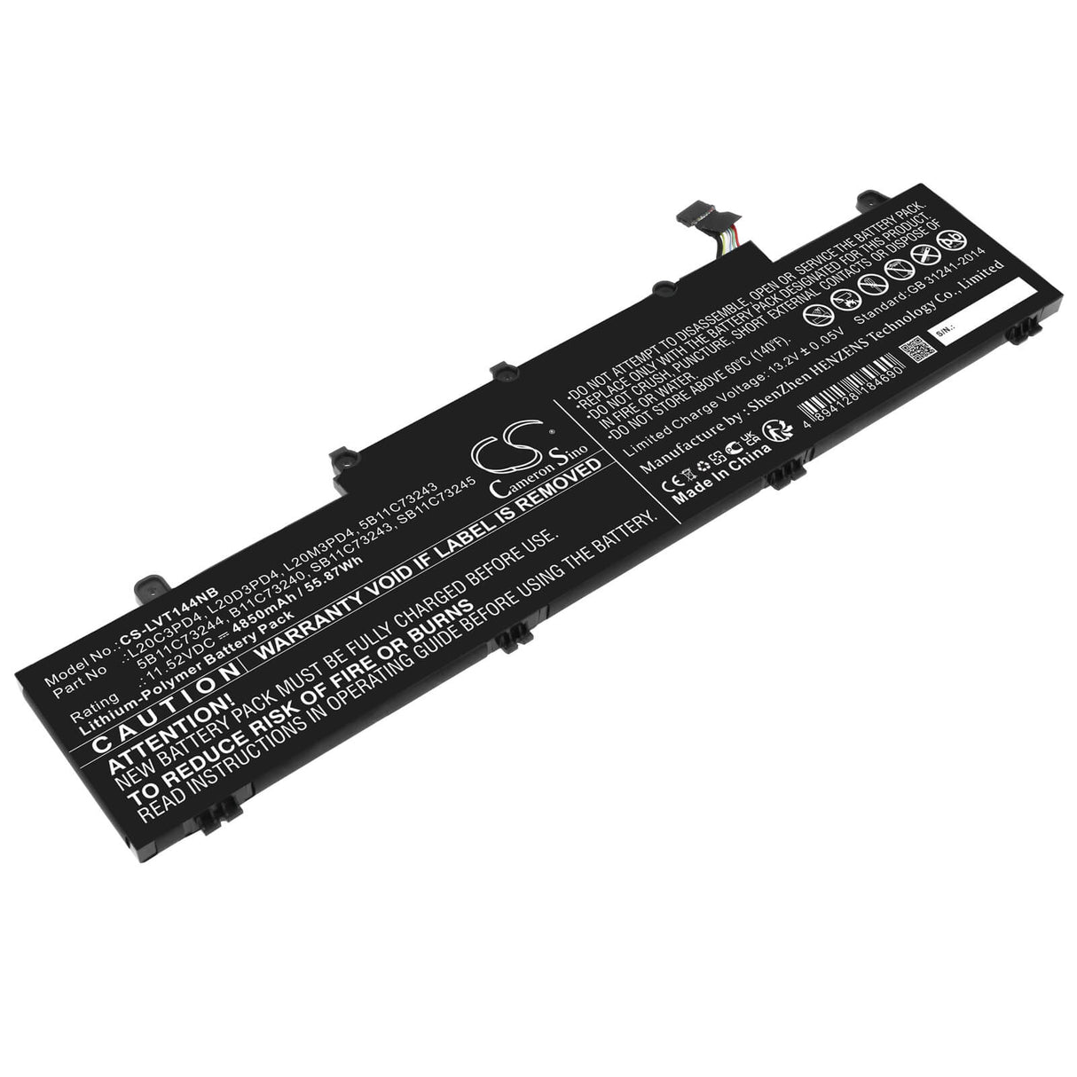 11.52v, Li-polymer, 4850mah, Battery Fits Lenovo, Thinkpad E14 Gen 3 20y7003see, 55.87wh Notebook, Laptop Cameron Sino Technology Limited