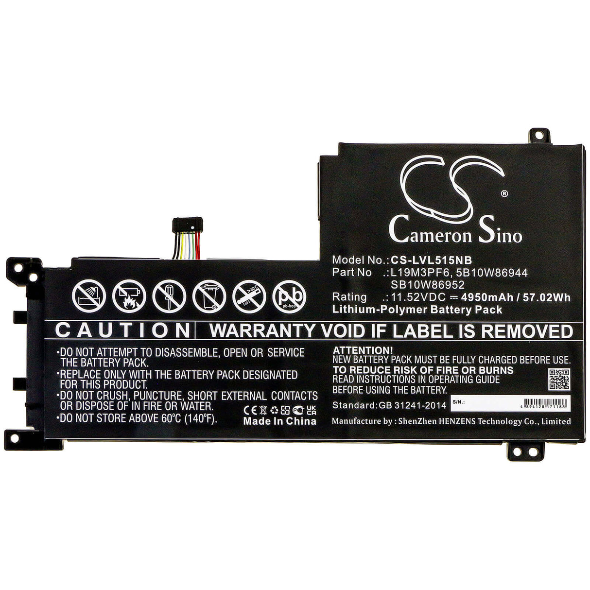 11.52v, Li-polymer, 4950mah, Battery Fit's Lenovo, Ideapad 5-15iil05, Ideapad 5-15iil05 81y, Ideapad 5-15iil05 81yk0038mx, 57.02 Notebook, Laptop Cameron Sino Technology Limited