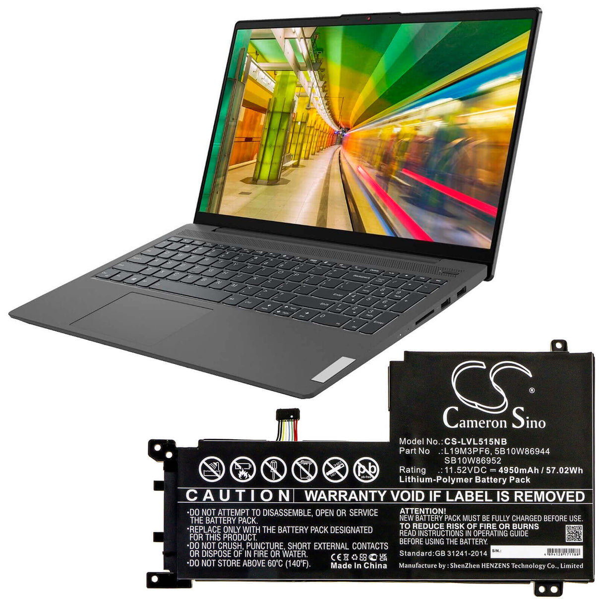 11.52v, Li-polymer, 4950mah, Battery Fit's Lenovo, Ideapad 5-15iil05, Ideapad 5-15iil05 81y, Ideapad 5-15iil05 81yk0038mx, 57.02 Notebook, Laptop Cameron Sino Technology Limited