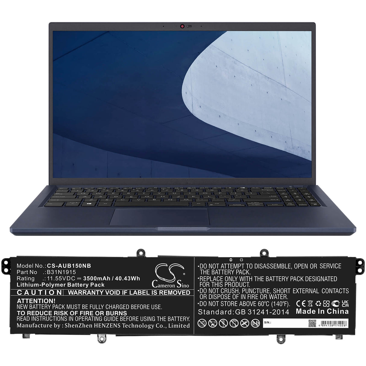 11.55v, 3500mah, Li-polymer Notebook Battery Fit's Asus, Expertbook B1 B1400ceae, Expertbook B1 B1400ceae-51ehdp, 40.43wh Notebook, Laptop Cameron Sino Technology Limited
