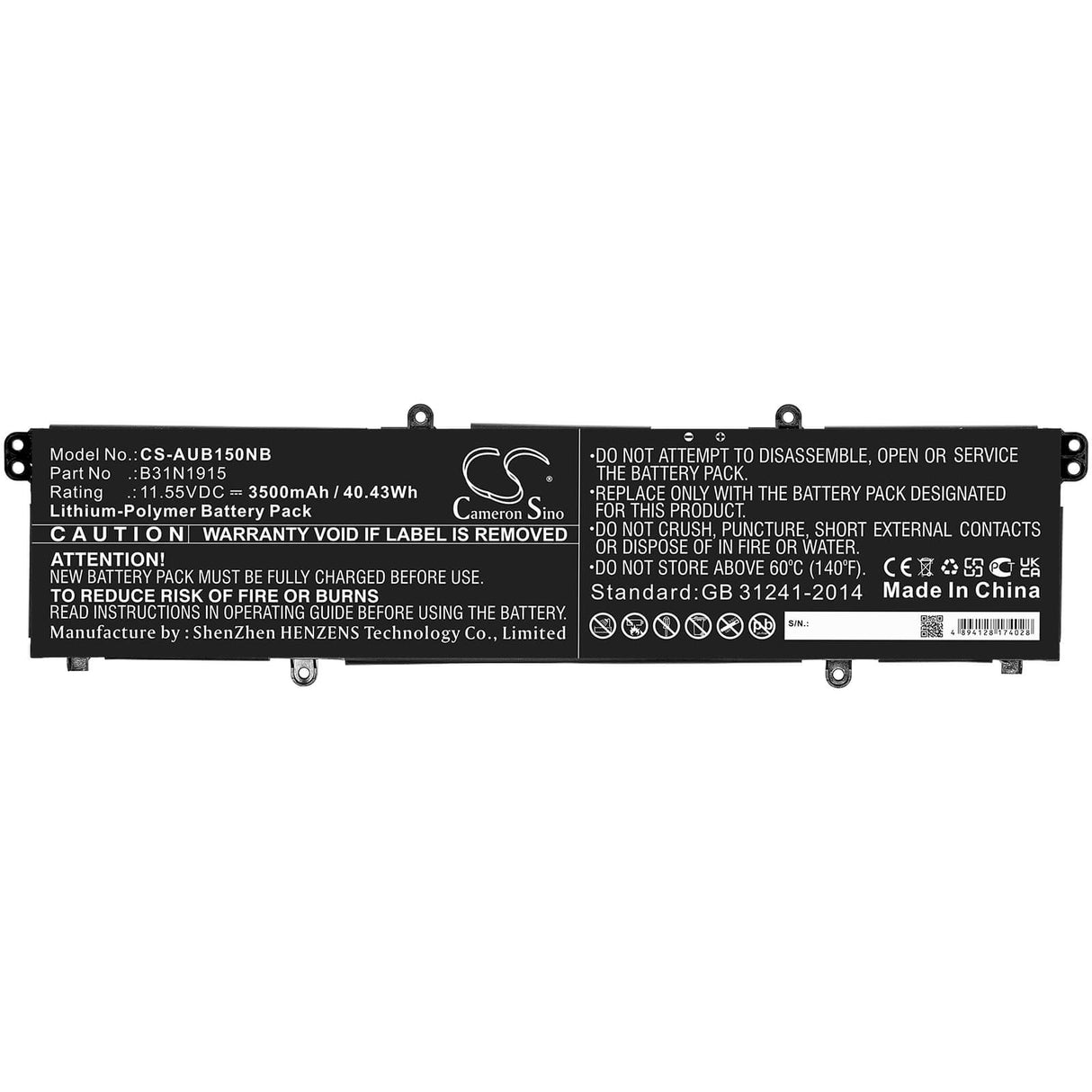 11.55v, 3500mah, Li-polymer Notebook Battery Fit's Asus, Expertbook B1 B1400ceae, Expertbook B1 B1400ceae-51ehdp, 40.43wh Notebook, Laptop Cameron Sino Technology Limited