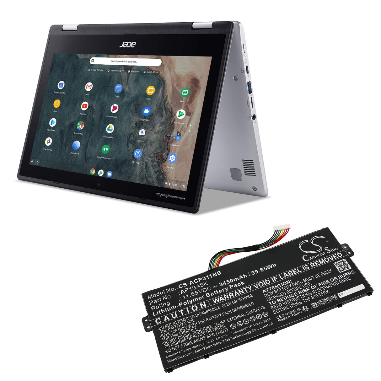 11.55V, Li-Polymer, 3450mAh, Notebook, Laptop battery fits Acer, Chromebook Spin 11 Cp311-1h-c3, Chromebook Spin 11 Cp311-1h-c9, 39.85Wh Notebook, Laptop Cameron Sino Technology Limited