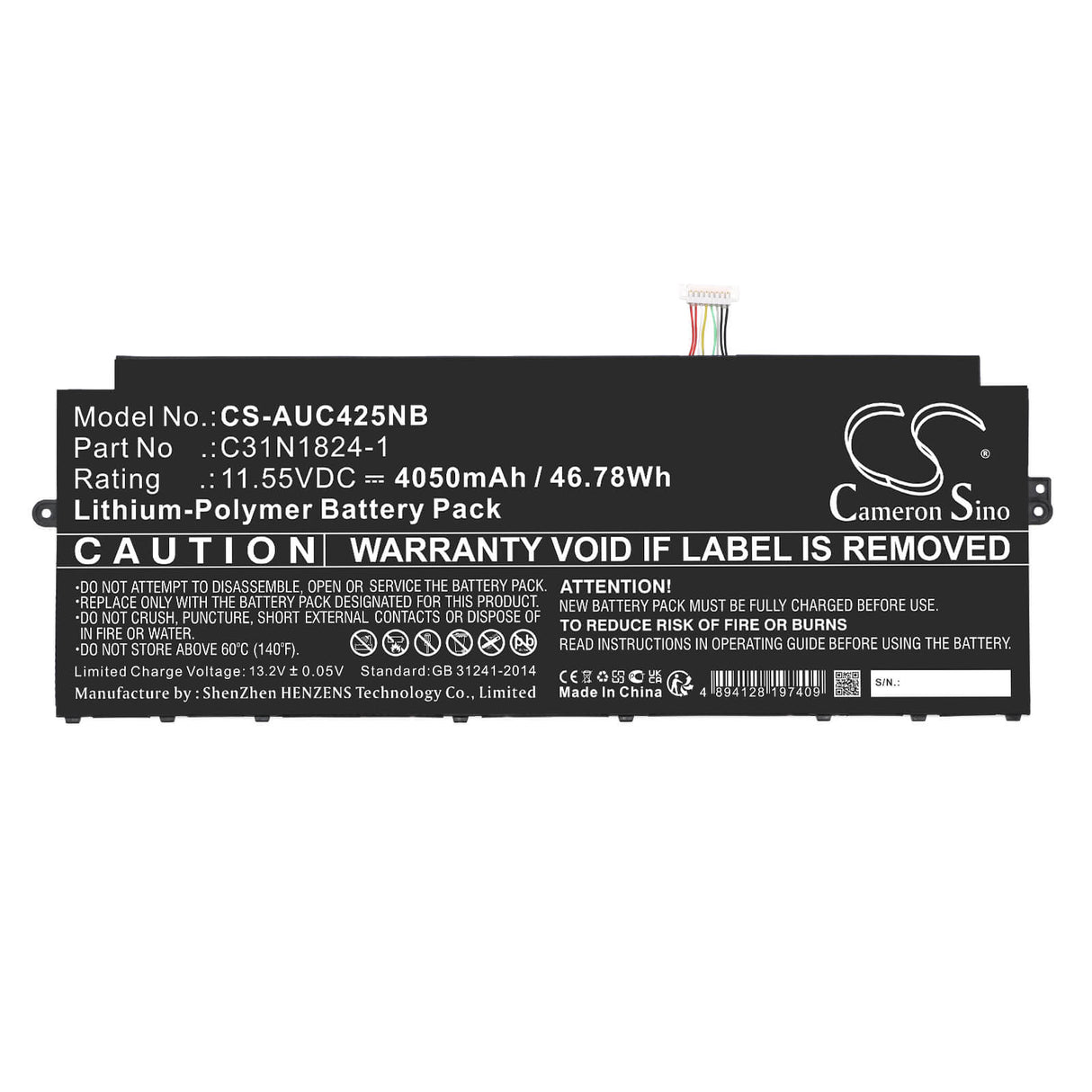 11.55v, Li-polymer, 4050mah, Notebook battery Fits Asus, C433ta, Chromebook C425ta, 46.78wh Notebook, Laptop Cameron Sino Technology Limited