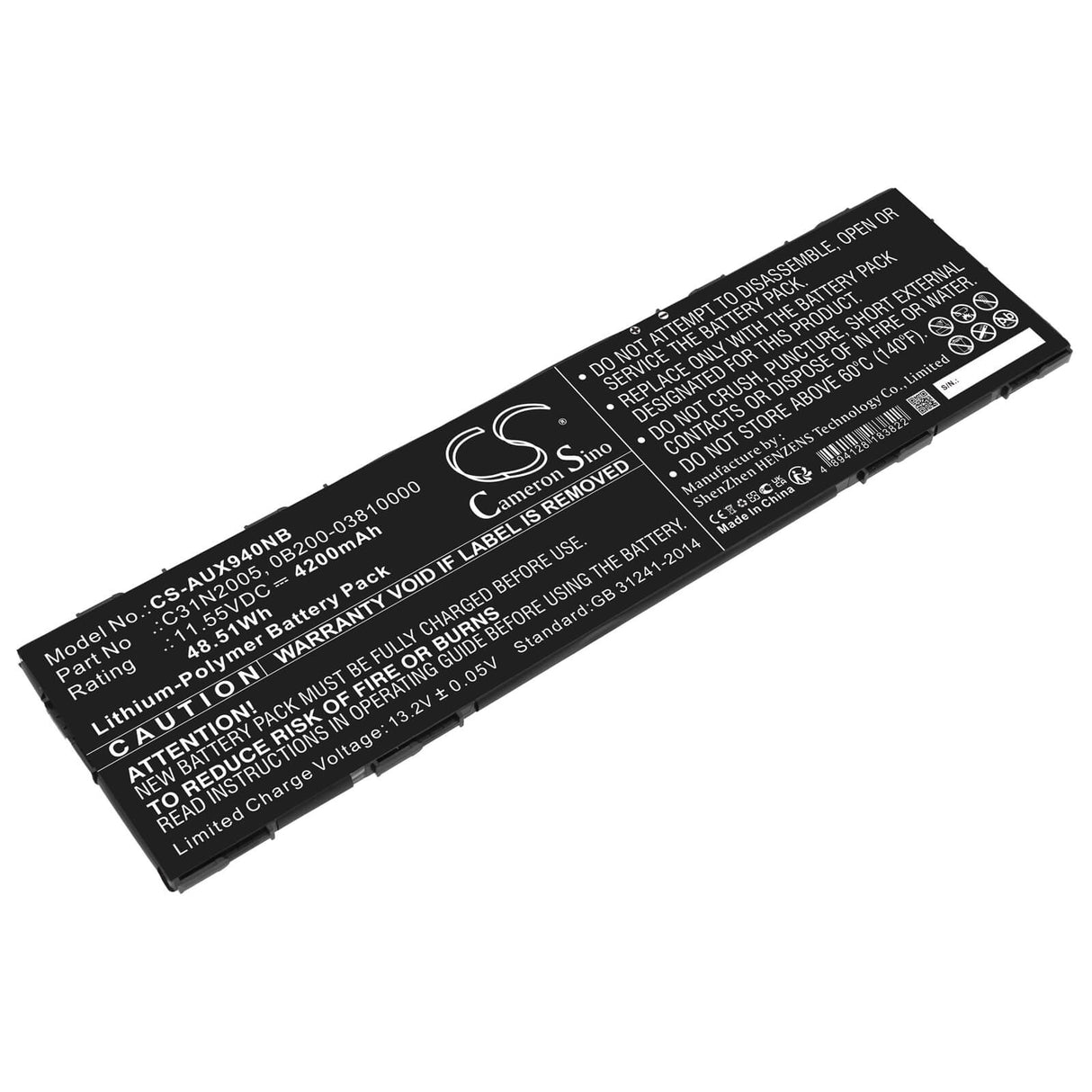 11.55v, Li-polymer, 4200mah, Battery Fits Asus, B3402fea, B3402fea-fvp1333r, 48.51wh Notebook, Laptop Cameron Sino Technology Limited