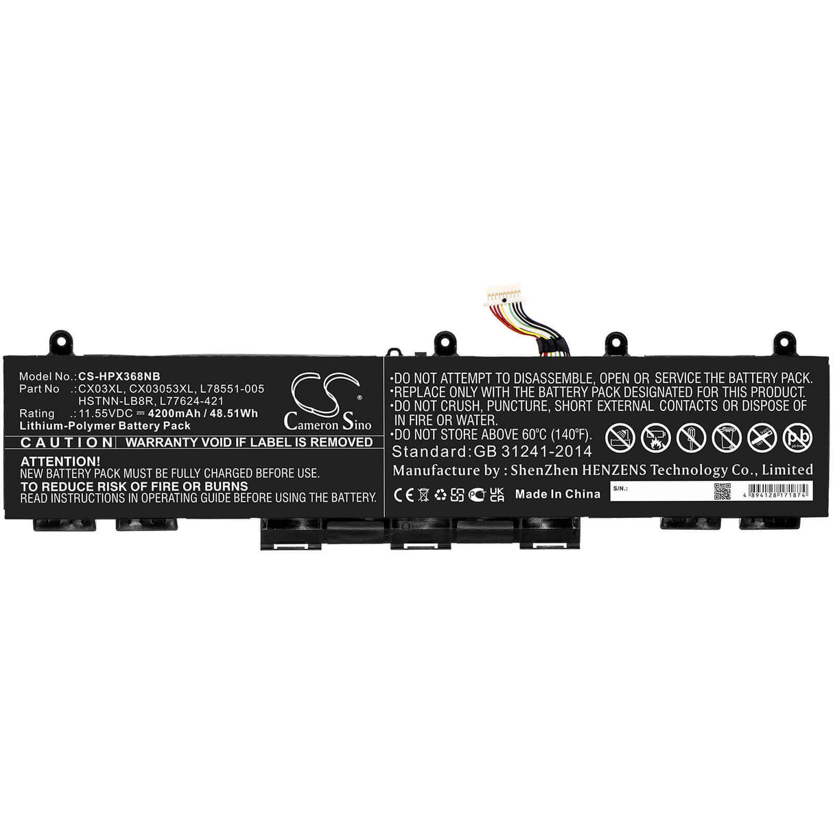 11.55v, Li-polymer, 4200mah, Battery Fit's Hp, Elitebook 855 G7, Elitebook X360 830 G7, Elitebook X360 830 G8, 48.51wh Notebook, Laptop Cameron Sino Technology Limited