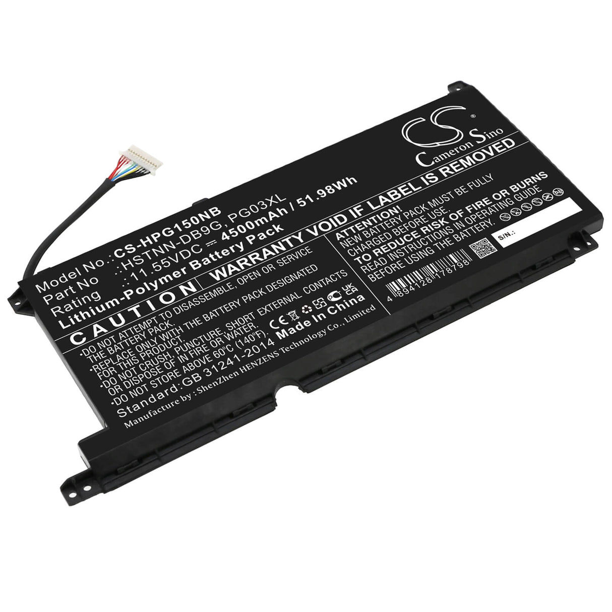 11.55v, Li-polymère, 4500mah, Batterie compatible avec HP Gaming Pavilion 15-dk0001ne, Gaming Pavilion 15-dk0009ng, 51.98wh Notebook, Laptop Cameron Sino Technology Limited