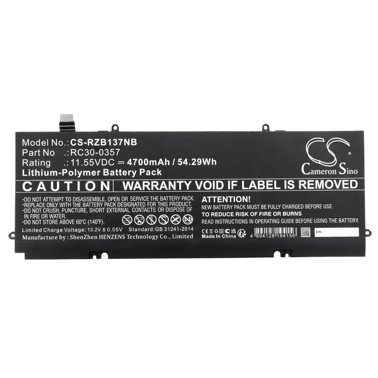 11.55v, Li-polymer, 4700mah, Battery Fits Razer, Book 13 Core I7, Book 13 Fhd, 54.29wh Notebook, Laptop Cameron Sino Technology Limited