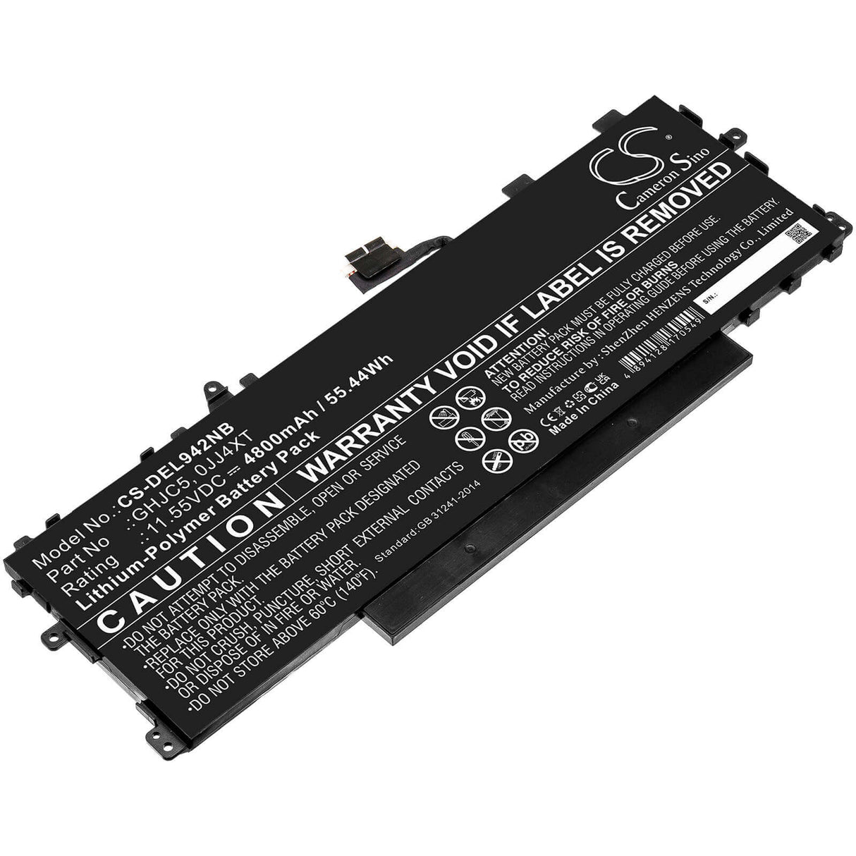 11.55v, Li-polymer, 4800mah, Battery Fit's Dell, Latitude 9420 2-in-1, 55.44wh Notebook, Laptop Cameron Sino Technology Limited