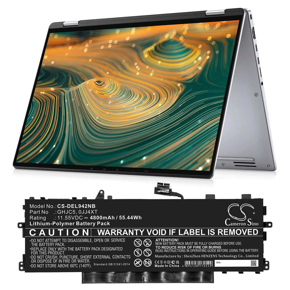 11.55v, Li-polymer, 4800mah, Battery Fit's Dell, Latitude 9420 2-in-1, 55.44wh Notebook, Laptop Cameron Sino Technology Limited