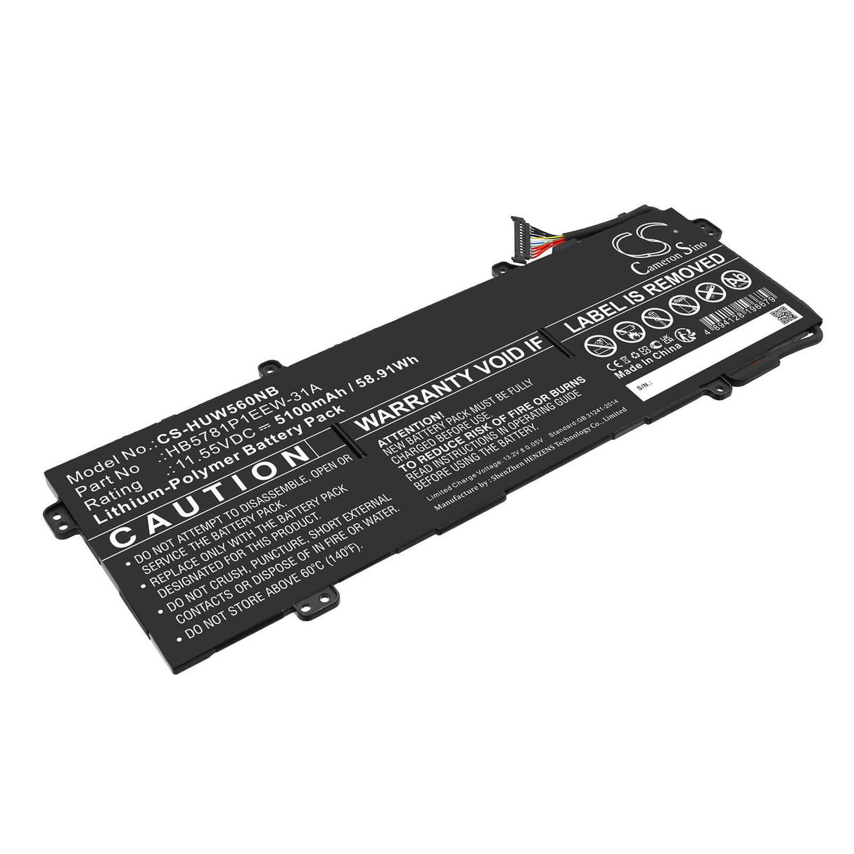 11.55v, Li-polymer, 5100mah, Battery Fits Huawei, Emd-w76, Hkd-w56, 58.91wh Notebook, Laptop Cameron Sino Technology Limited