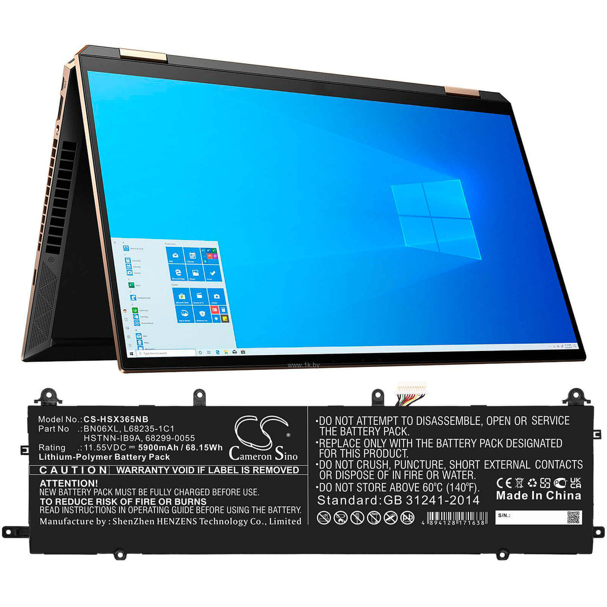 11.55v, Li-polymer, 5900mah, Battery Fit's Hp, Spectre X360 15-eb0010ca, Spectre X360 15-eb0025tx, Spectre X360 15-eb0035tx, 68. Notebook, Laptop Cameron Sino Technology Limited