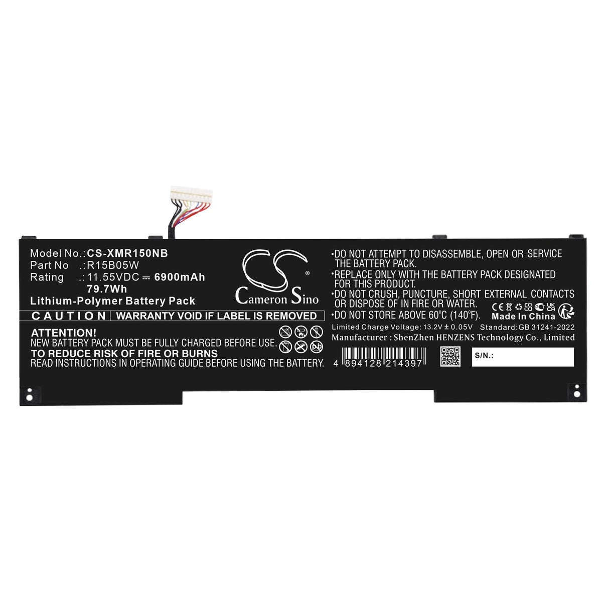11.55V, Li-Polymer, 6900mAh, Notebook, Laptop battery fits Xiaomi, R15b05w, Notebook Pro X 15, Pro X15, 79.7Wh Notebook, Laptop Cameron Sino Technology Limited