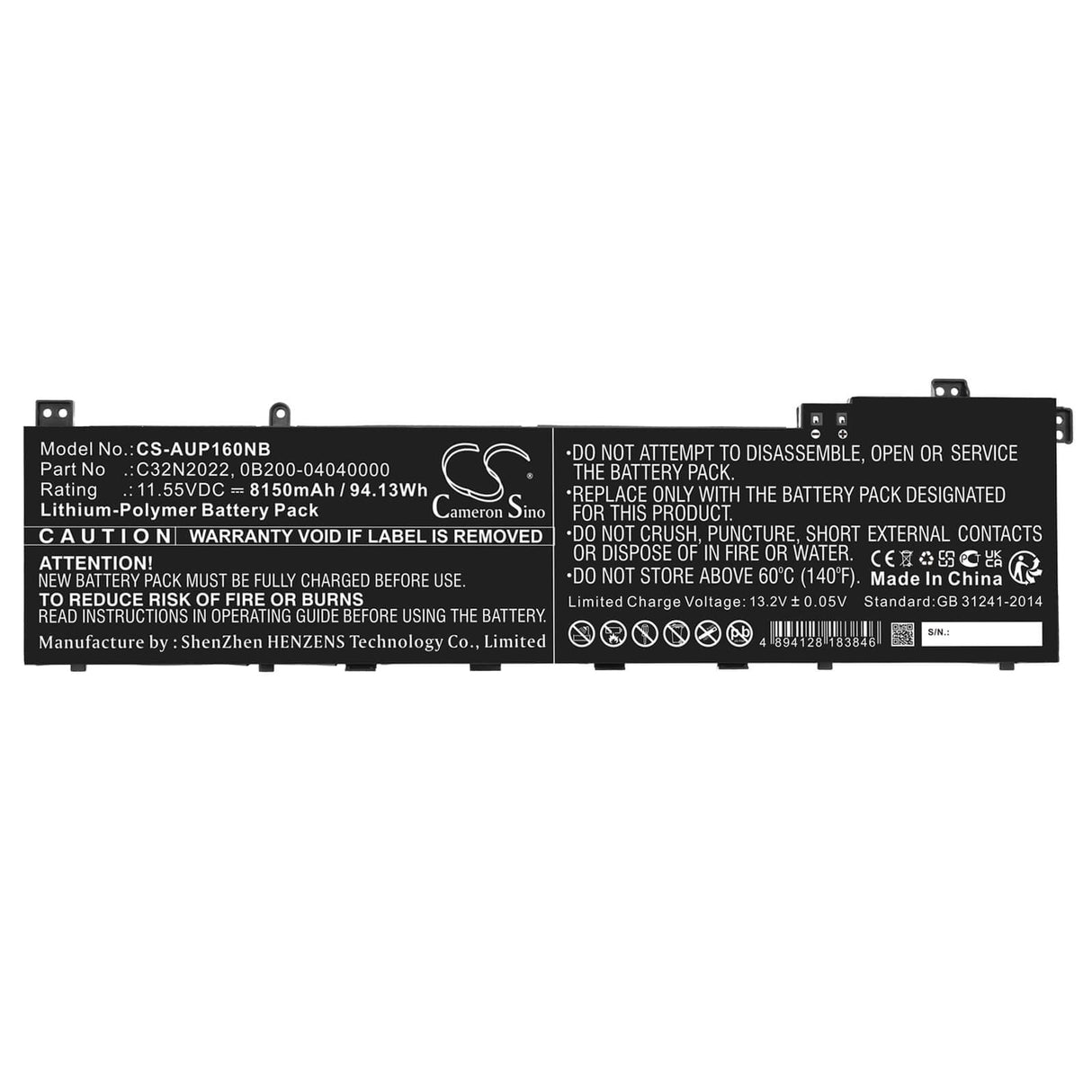 11.55v, Li-polymer, 8150mah, Battery Fits Asus, Vivobook Pro 16x M7600, Vivobook Pro 16x M7600qe-l2014, 94.13wh Notebook, Laptop Cameron Sino Technology Limited