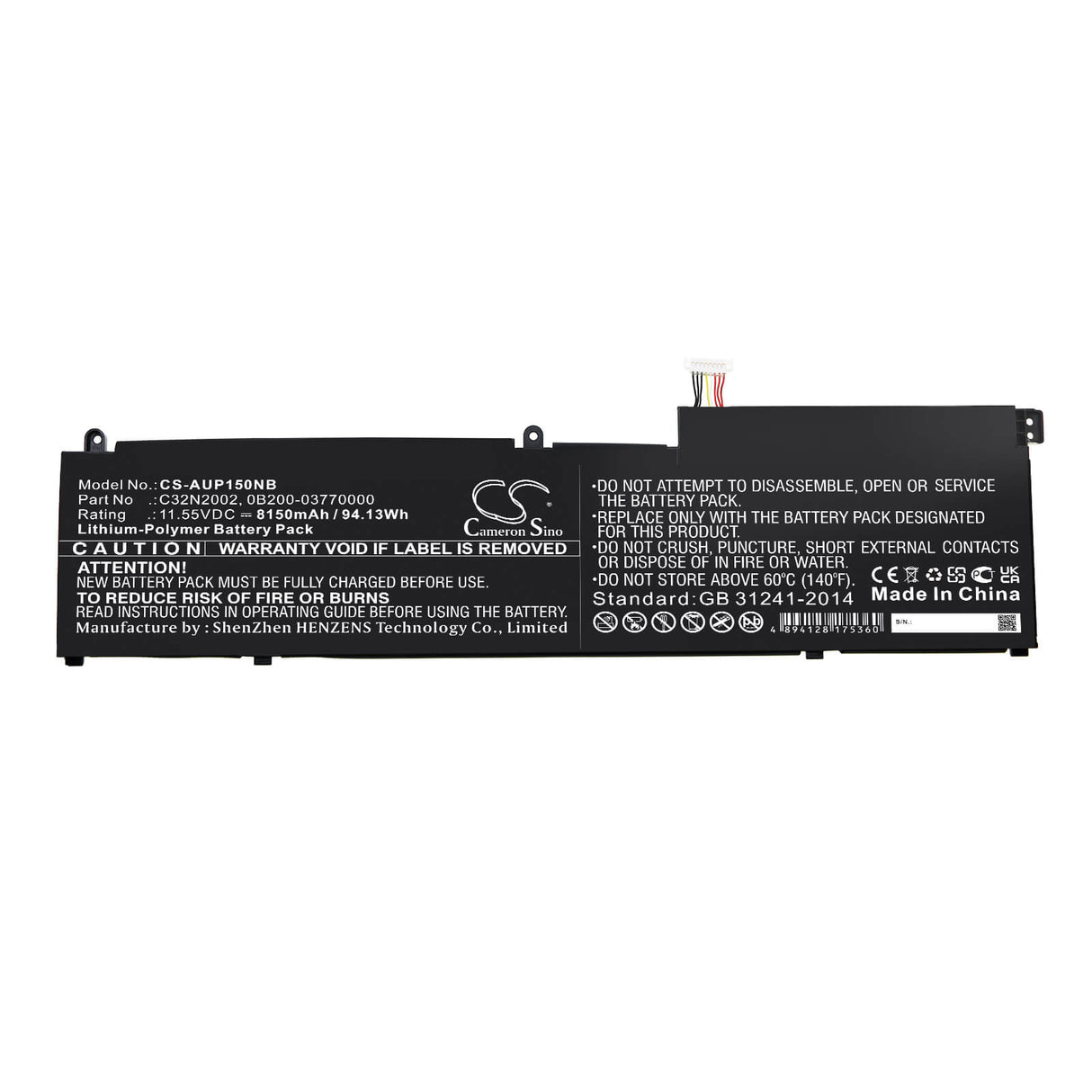 11.55v, Li-polymer, 8150mah, Battery Fits Asus, Zenbook Flip 15 Ux535li, Zenbook Flip 15 Ux564eh, 94.13wh Notebook, Laptop Cameron Sino Technology Limited