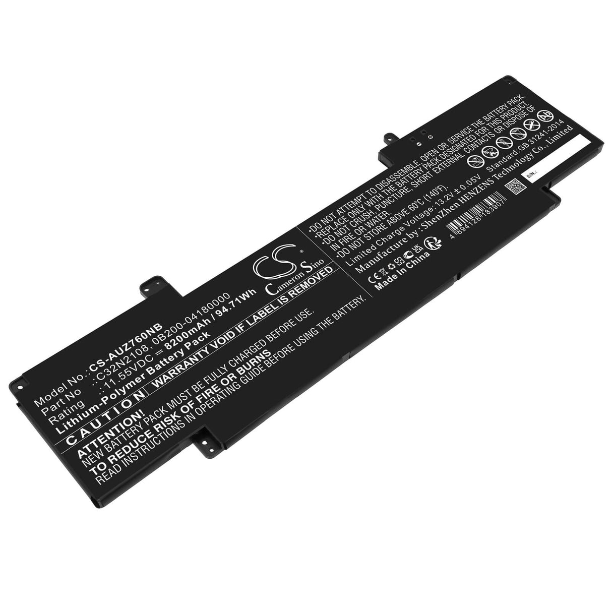11.55v, Li-polymer, 8200mah, Battery Fits Asus, Uz7602zm, Zenbook Pro 16x Oled, 94.71wh Notebook, Laptop Cameron Sino Technology Limited