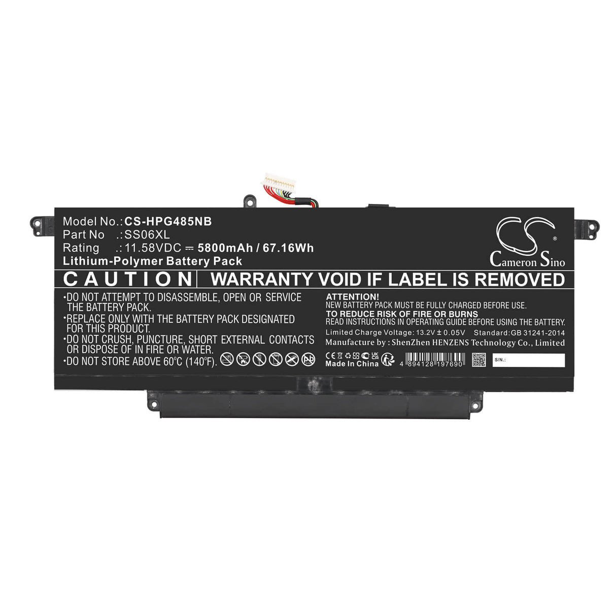 11.58v, Li-ion, 5800mah, Battery Fits Hp, Dragonfly G4, Dragonfly G4 818w2ea, 67.16wh Notebook, Laptop Cameron Sino Technology Limited