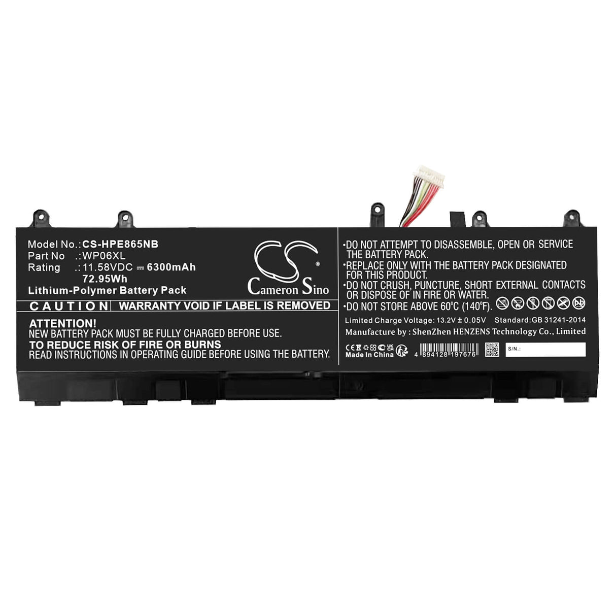 11.58v, Li-ion, 6300mah, Battery Fits Hp, Elitebook 860 G9 5z6b1ea, Elitebook 860 G9 5z6b5ea, 72.95wh Notebook, Laptop Cameron Sino Technology Limited