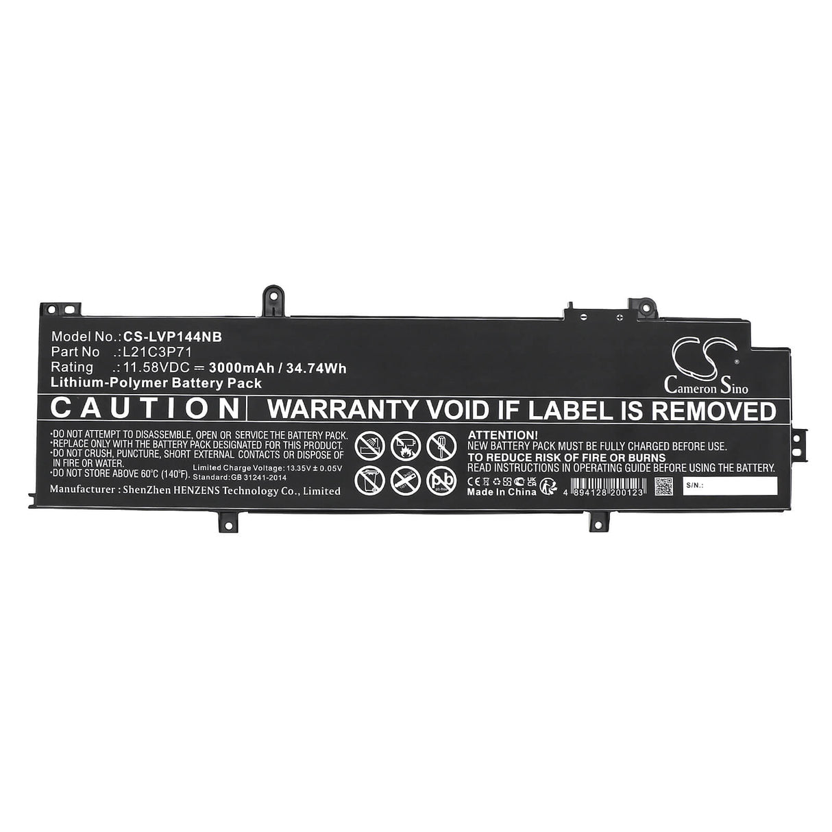 11.58V, Li-Polymer, 3000mAh, Battery fits Lenovo, Thinkpad P14s Gen3, Thinkpad T14 Gen3, 34.74Wh Notebook, Laptop Cameron Sino Technology Limited