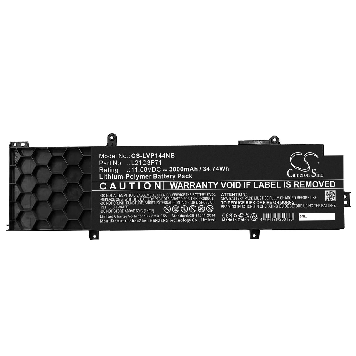 11.58V, Li-Polymer, 3000mAh, Battery fits Lenovo, Thinkpad P14s Gen3, Thinkpad T14 Gen3, 34.74Wh Notebook, Laptop Cameron Sino Technology Limited