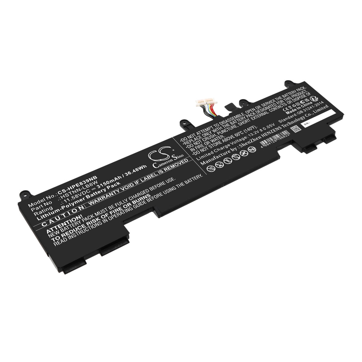 11.58v, Li-polymer, 3150mah, Battery Fits Hp, Elitebook 1040 G9, Elitebook 830 G9, 36.48wh Notebook, Laptop Cameron Sino Technology Limited