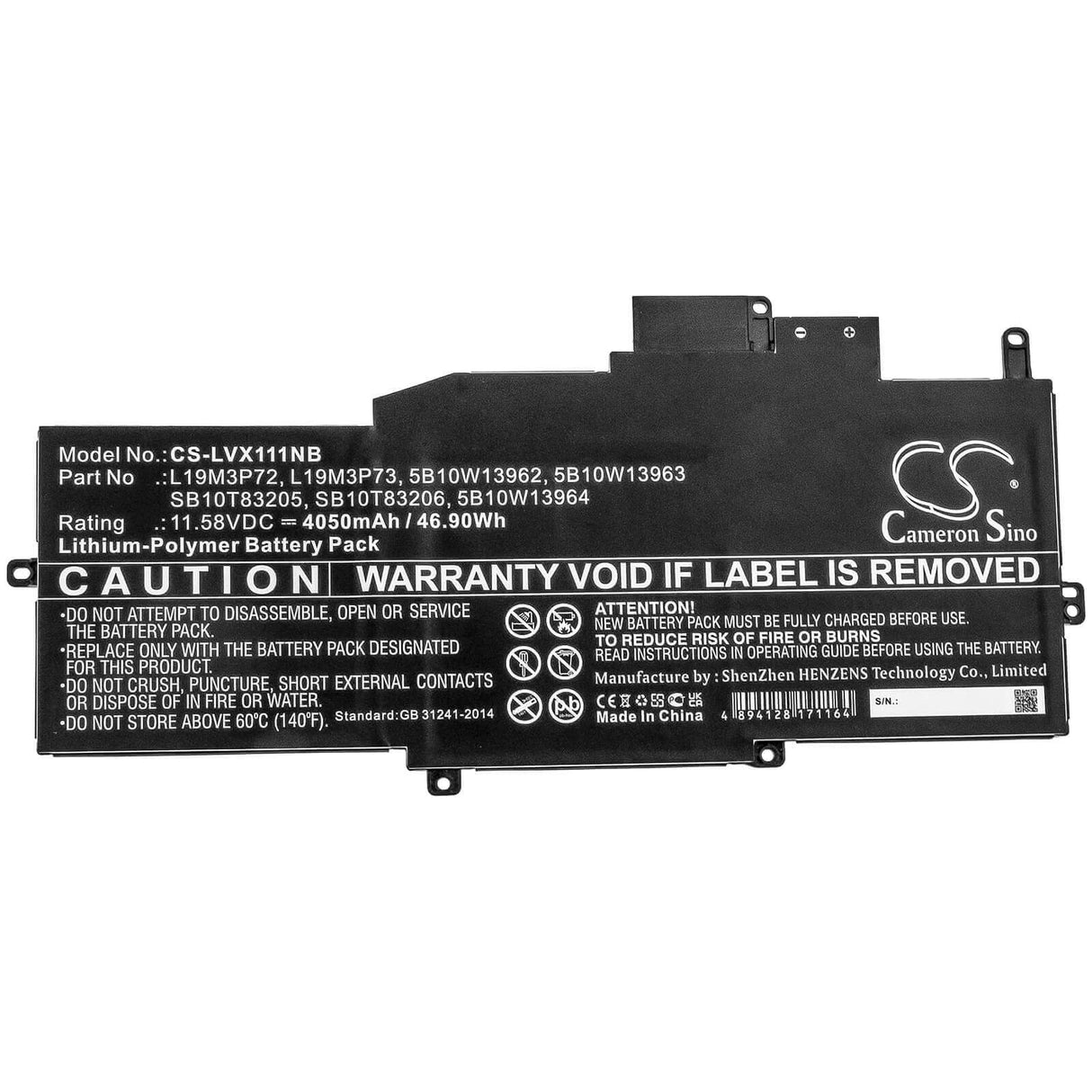 11.58v, Li-polymer, 4050mah, Battery Fit's Lenovo, Thinkpad X1 Nano, 46.90wh Notebook, Laptop Cameron Sino Technology Limited