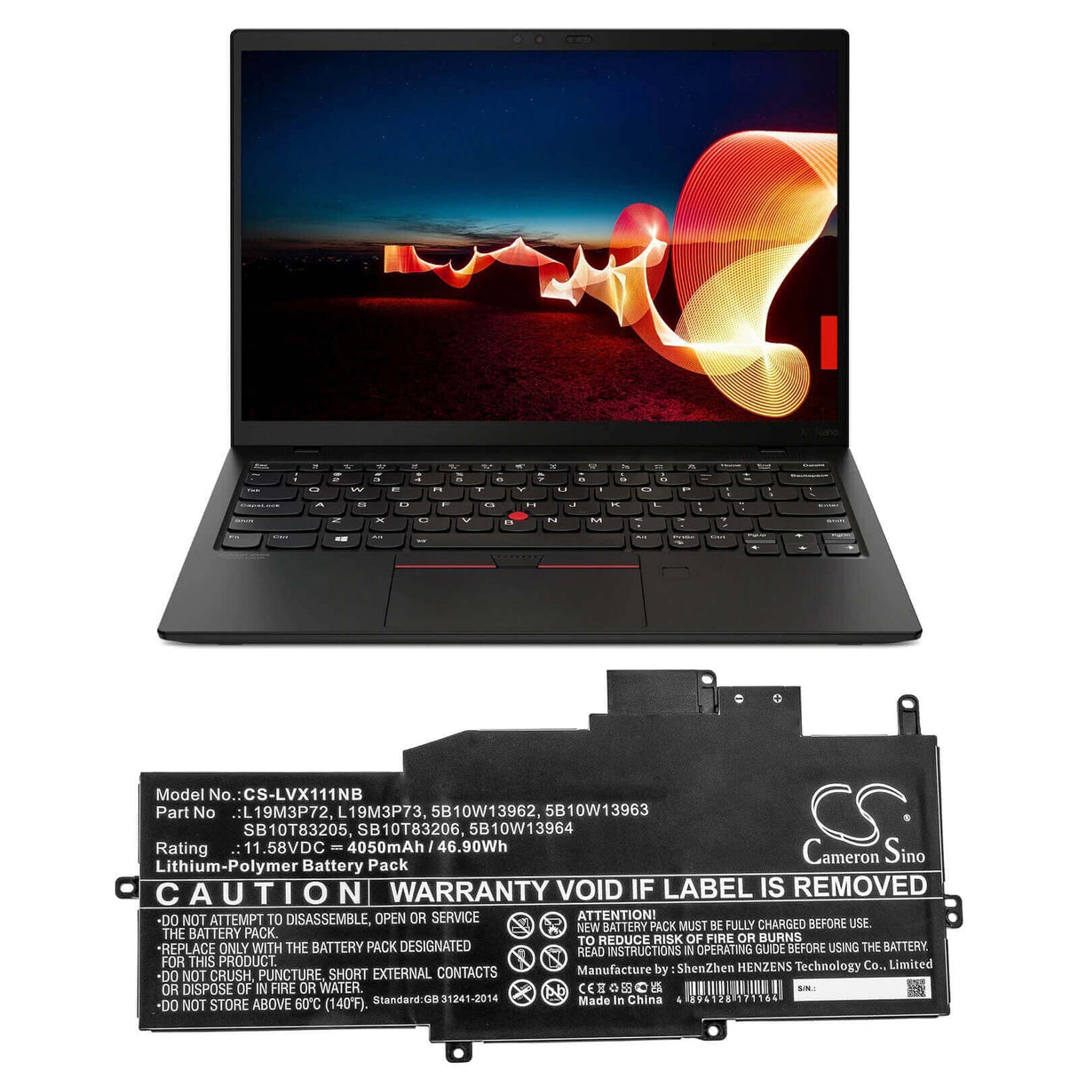 11.58v, Li-polymer, 4050mah, Battery Fit's Lenovo, Thinkpad X1 Nano, 46.90wh Notebook, Laptop Cameron Sino Technology Limited