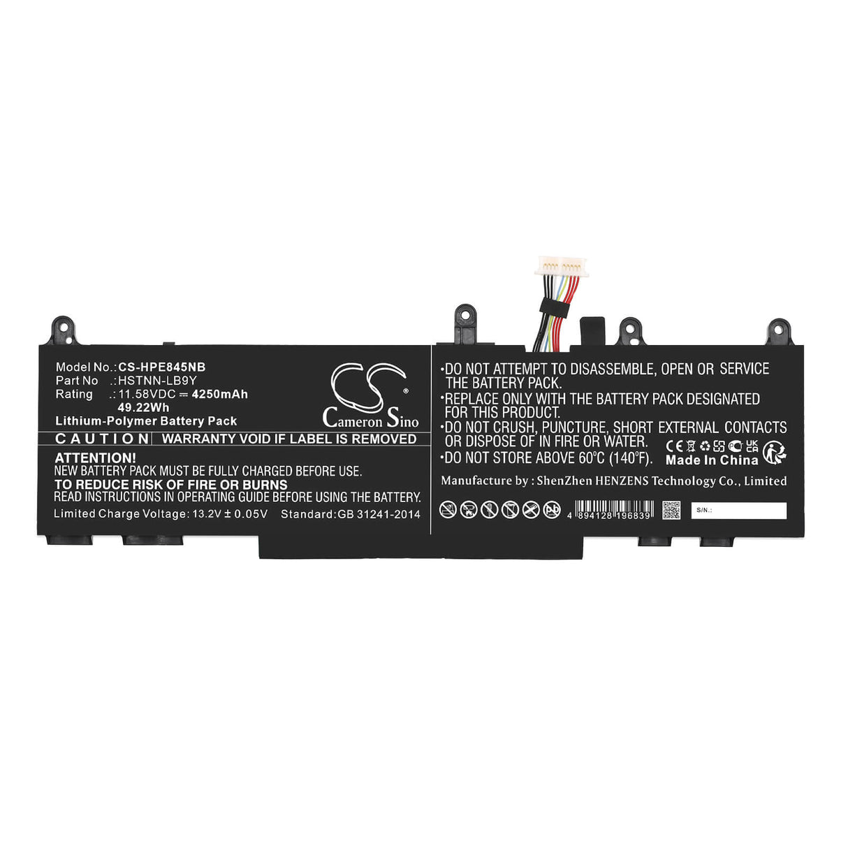 11.58v, Li-polymère, 4250mah, Batterie Compatible avec Hp, Elitebook 1040 G9 4b923av, Elitebook 1040 G9 4b925av, 49.22wh Ordinateur Portable, Laptop Cameron Sino Technology Limited