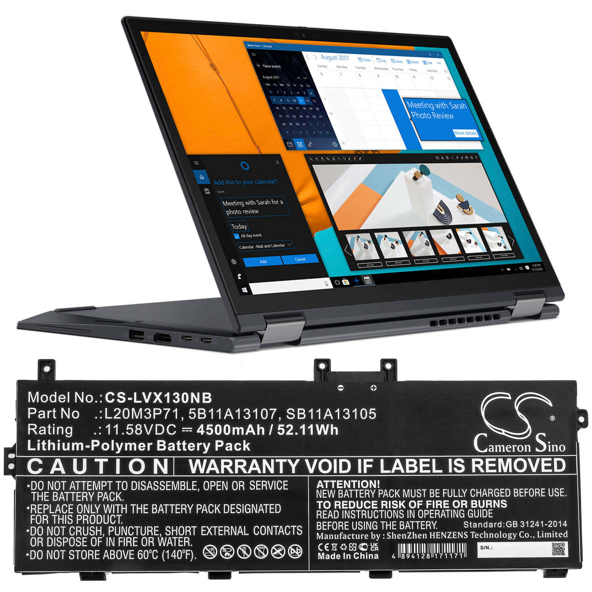 11.58v, Li-polymer, 4500mah, Battery Fit's Lenovo, Thinkpad X13 Yoga G2, Thinkpad X13 Yoga G2 20w80007z, Thinkpad X13 Yoga G2 20 Notebook, Laptop Cameron Sino Technology Limited