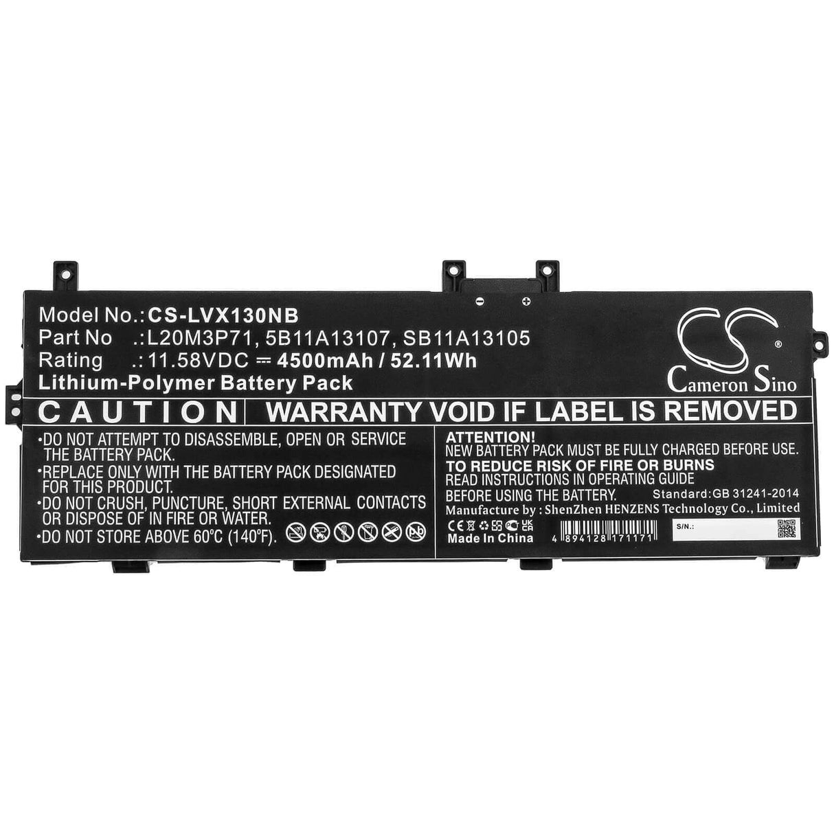 11.58v, Li-polymer, 4500mah, Battery Fit's Lenovo, Thinkpad X13 Yoga G2, Thinkpad X13 Yoga G2 20w80007z, Thinkpad X13 Yoga G2 20 Notebook, Laptop Cameron Sino Technology Limited