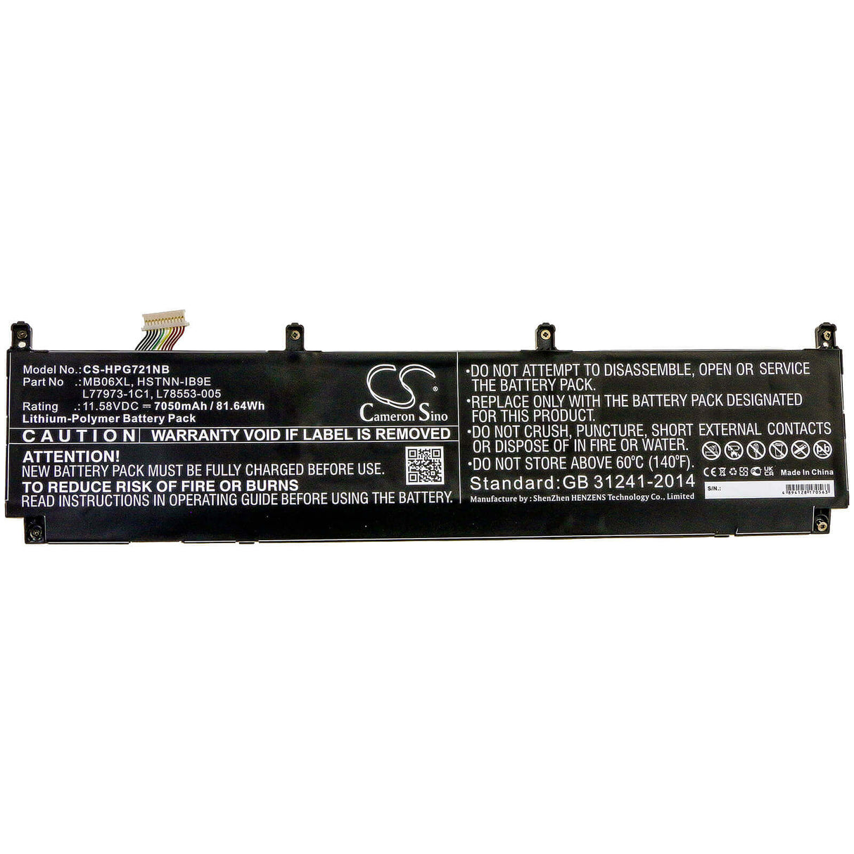 11.58v, Li-polymer, 7050mah, Battery Fit's Hp, Zbook Create G7, Zbook Studio G7, Zbook Studio G7 1j3r6ea, 81.64wh Notebook, Laptop Cameron Sino Technology Limited