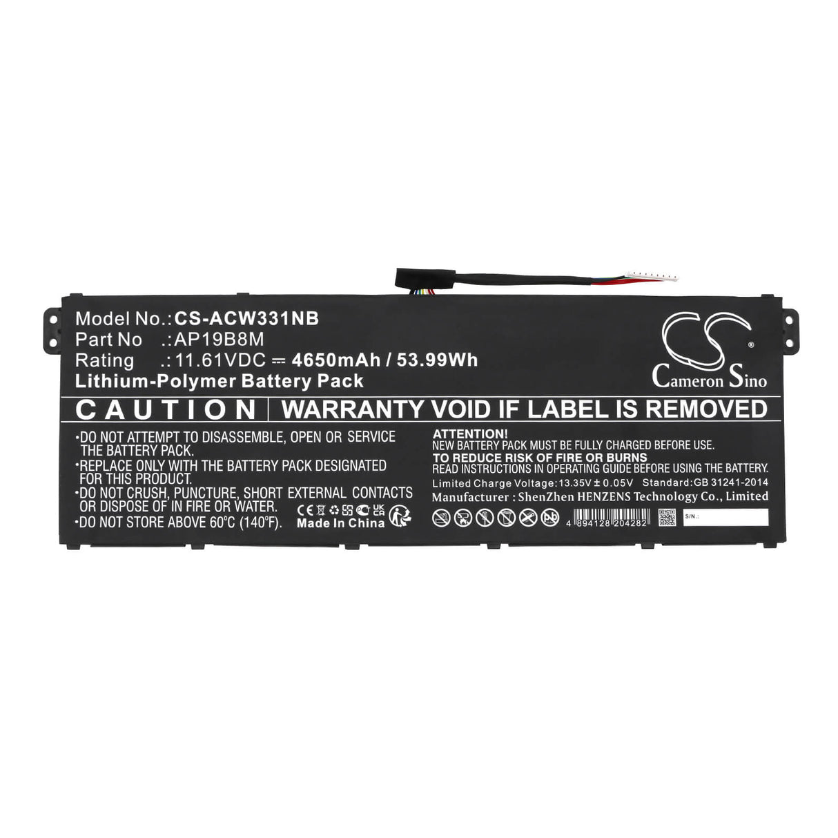 11.61v, Li-ion, 4650mah, Notebook battery Fits Acer Aspire Vero Av15-52, 53.99wh Notebook, Laptop Cameron Sino Technology Limited