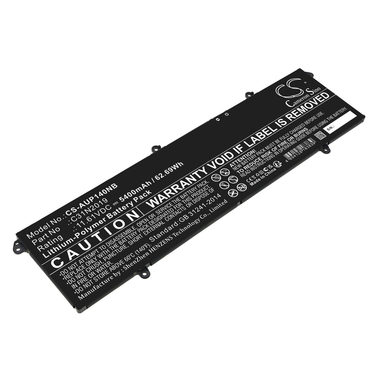 11.61v, Li-polymer, 5400mah, Battery Fits Asus, K3400p, K3400pa, 62.69wh Notebook, Laptop Cameron Sino Technology Limited