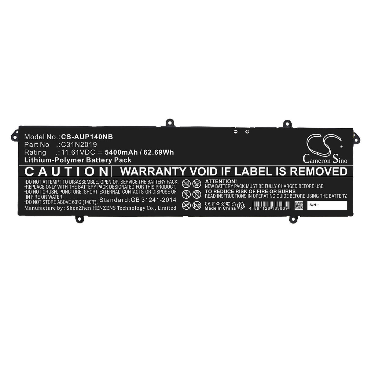 11.61v, Li-polymer, 5400mah, Battery Fits Asus, K3400p, K3400pa, 62.69wh Notebook, Laptop Cameron Sino Technology Limited