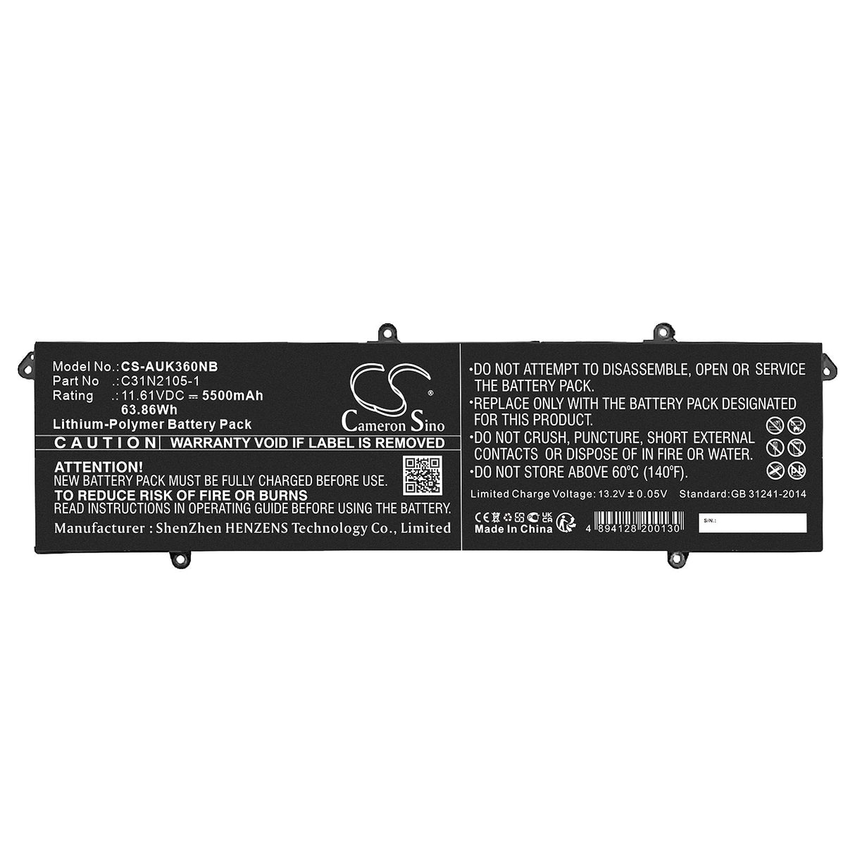 11.61V, Li-Polymer, 5500mAh, Notebook Battery fits Asus, K3605vu, K3605vv, 63.86Wh Notebook, Laptop Cameron Sino Technology Limited