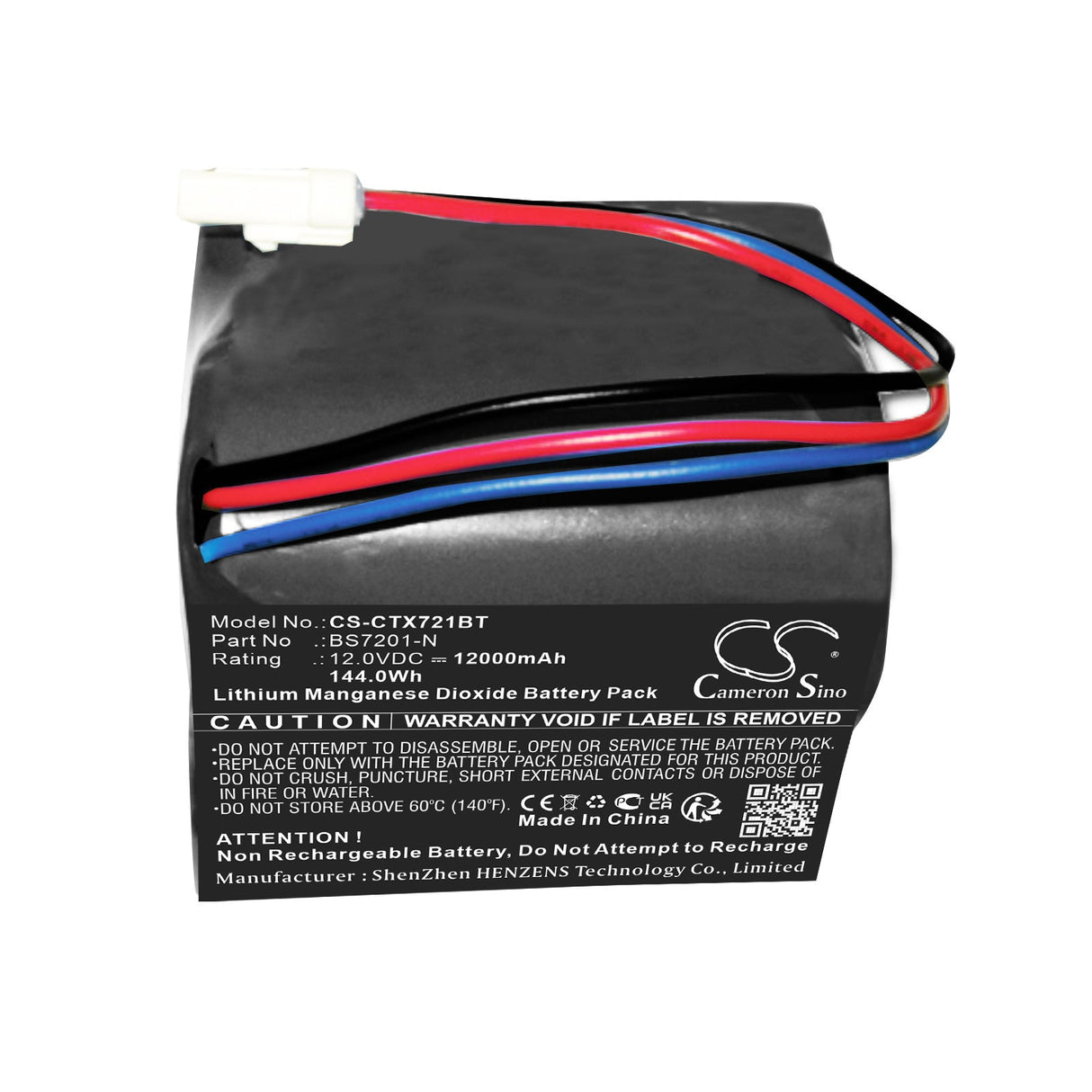 12.0V, Li-MnO2, 12000mAh, Alarm System battery fits Aritech, As270-d, Tx-7201-05-1, 144.0Wh Alarm System Cameron Sino Technology Limited (Dangerous Goods)