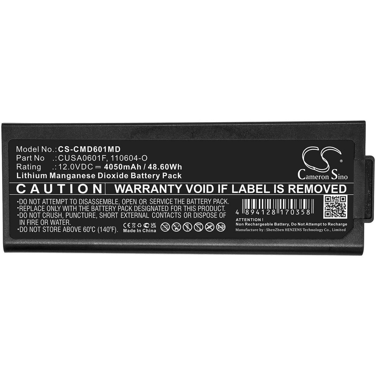 12.0V, Li-MnO2, 4050mAh, Medical battery fits Cu Medical, 110604-o, Ipad Nf1200 Saver, Ipad Nf1200 Training, 48.60Wh Medical Cameron Sino Technology Limited (Medical)