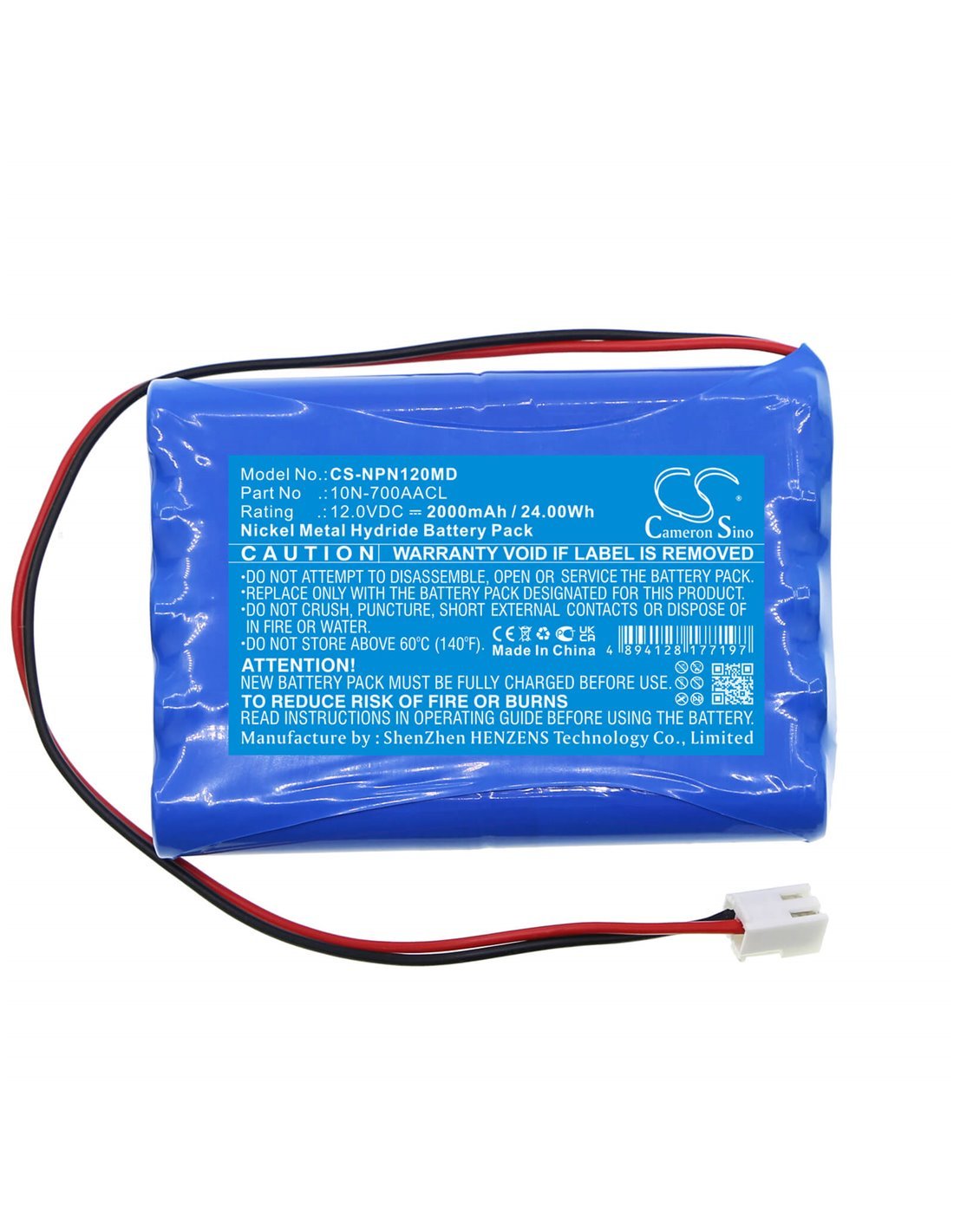 12,0V, Ni-MH, 2000mAh, Batterie médicale compatible Nipro, 10n-700aacl, Ncu-12, 24,00Wh Medical Cameron Sino Technology Limited (Médical)