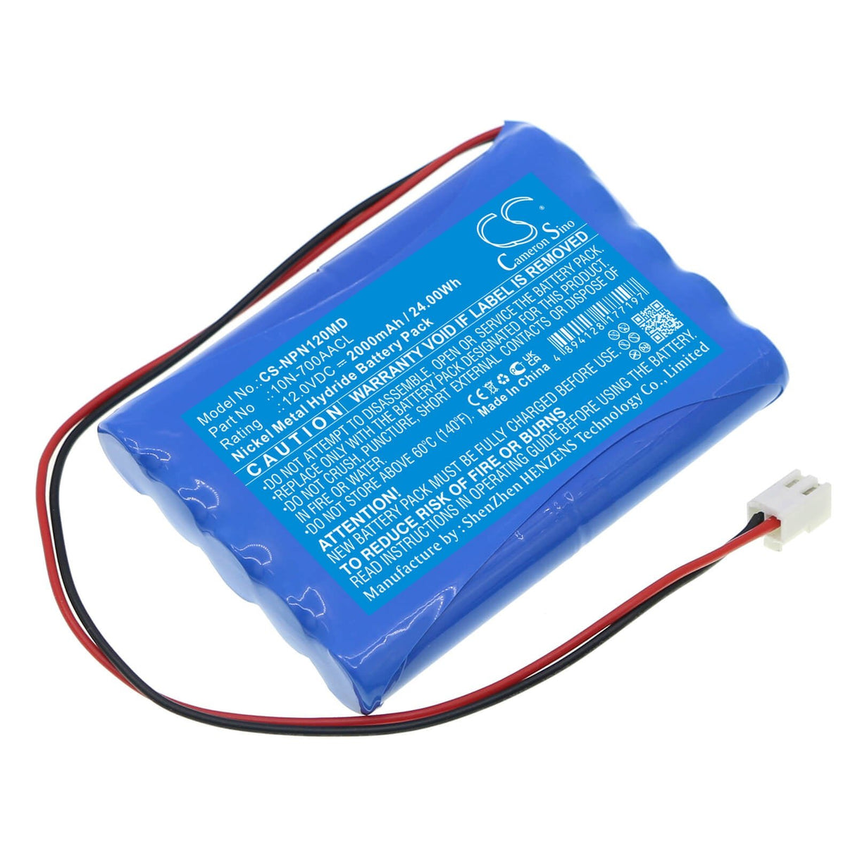 12,0V, Ni-MH, 2000mAh, Batterie médicale compatible Nipro, 10n-700aacl, Ncu-12, 24,00Wh Medical Cameron Sino Technology Limited (Médical)