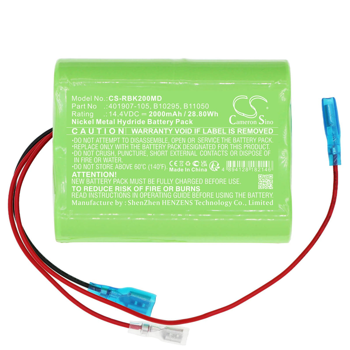 14.4V, Ni-MH, 2000mAh, Medical battery fits Rauland Borg, 401907-105, Bk2000, Nurse Call, 28.80Wh Medical Cameron Sino Technology Limited (Medical)